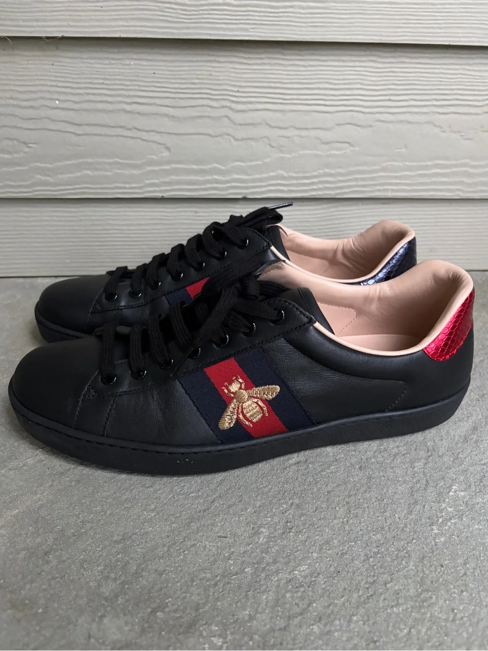 Gucci Ace Gold Bee Black Leather Sneakers